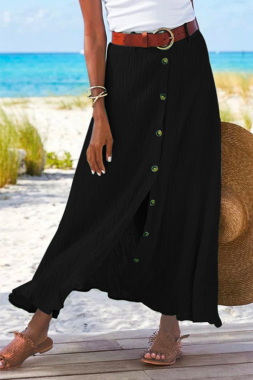 Button Down Cotton Linen A-line Maxi Skirt