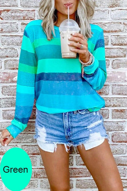 Rainbow Striped Long Sleeves Pullover Top