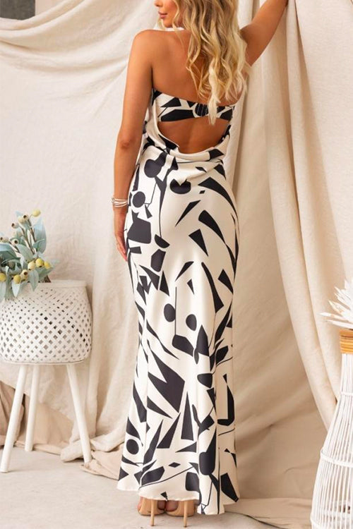 Geometric Printed Tube Top Maxi Party Dress