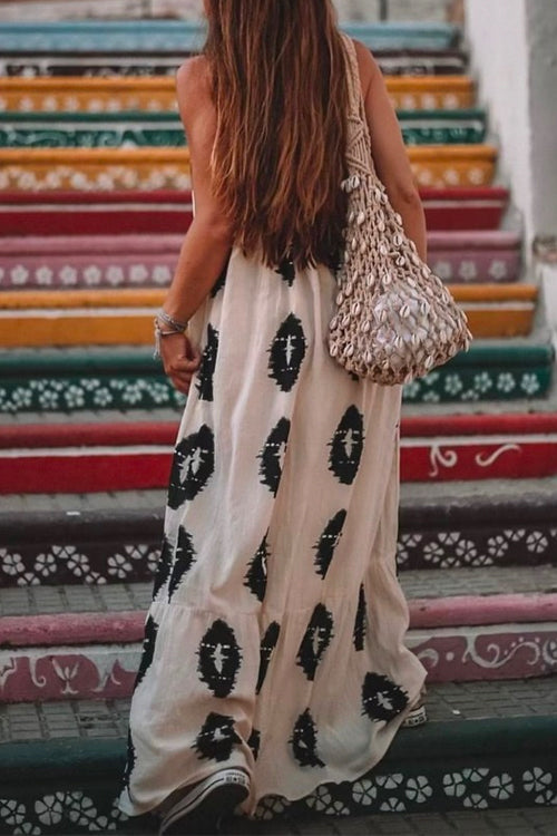 Tie Knot One Shoulder Boho Printed Maxi Vacation Dress