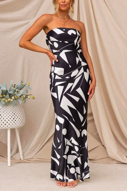 Geometric Printed Tube Top Maxi Party Dress