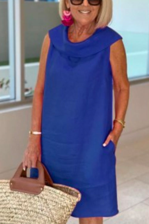 Solid Sleeveless Cotton Linen Loose Dress