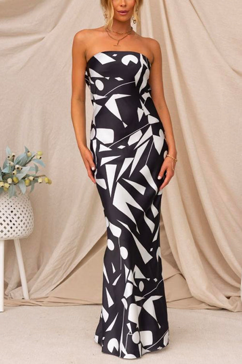 Geometric Printed Tube Top Maxi Party Dress
