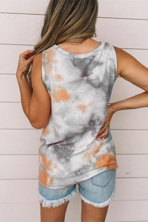 Tie Dye Twist Knot Front Sleeveless Top