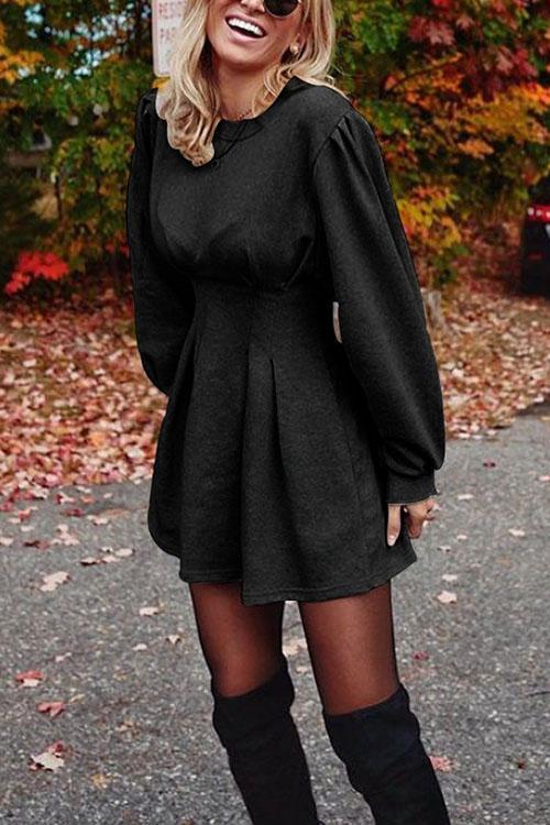 Solid High Waist Swing Sweatshirt Dress