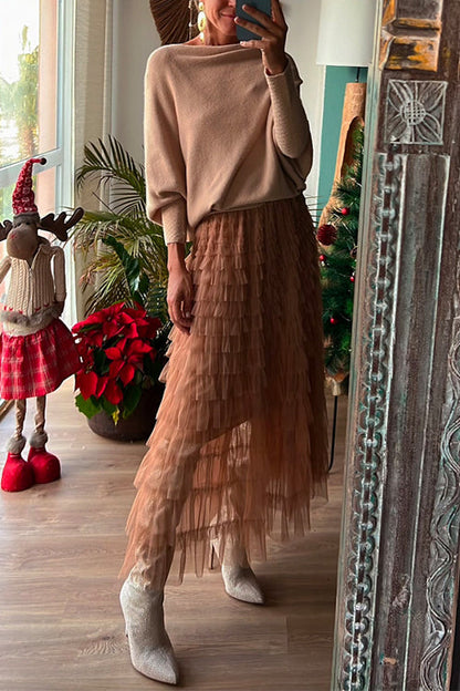 Boat Neck Batwing Sleeves Cozy Pullover Sweater