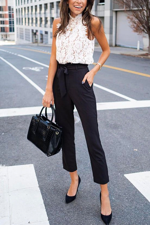 Mockneck Sleeveless Sweet Floral Lace Top