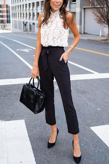 Mockneck Sleeveless Sweet Floral Lace Top