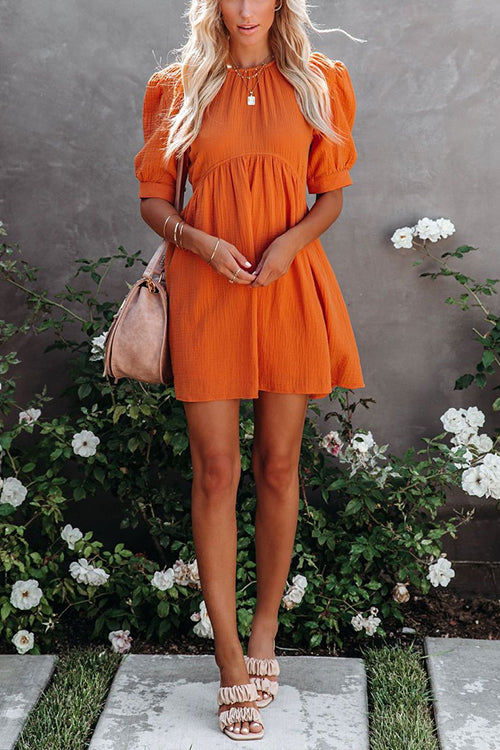 Solid Half Sleeve Ruched Babydoll Dress