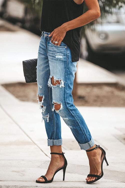 Pixie Rolled Hem Ripped Jeans