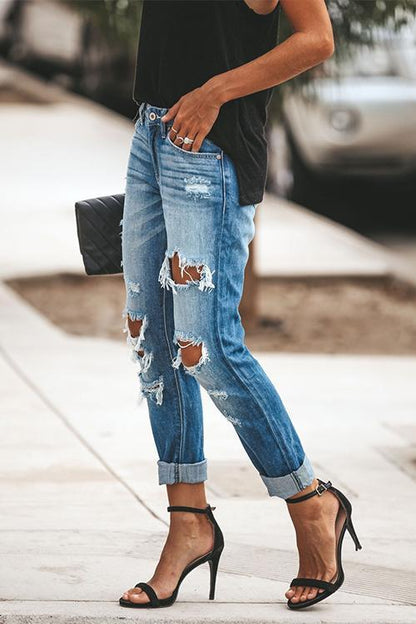 Pixie Rolled Hem Ripped Jeans