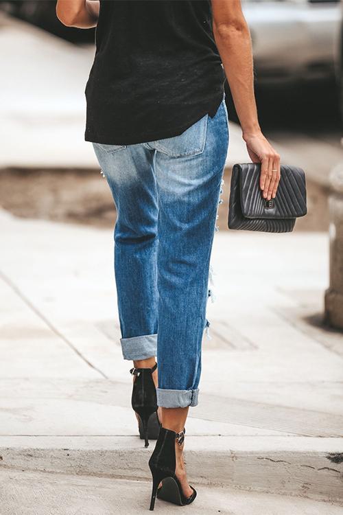 Pixie Rolled Hem Ripped Jeans