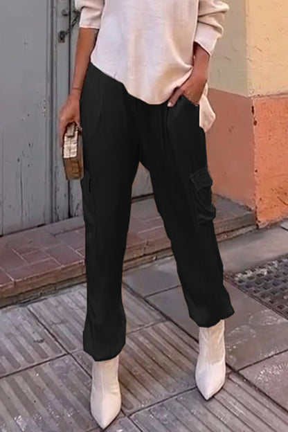 Casual Pocketed Cargo Satin Jogger Pants