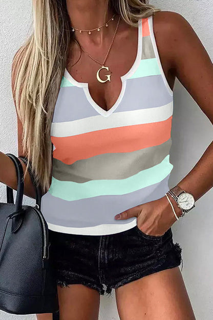V Neck Color Block Striped Summer Tank Top