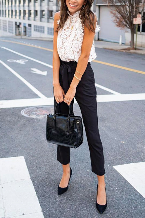 Mockneck Sleeveless Sweet Floral Lace Top