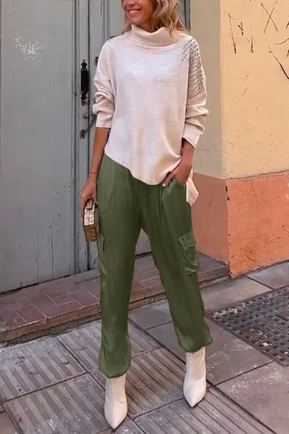 Casual Pocketed Cargo Satin Jogger Pants