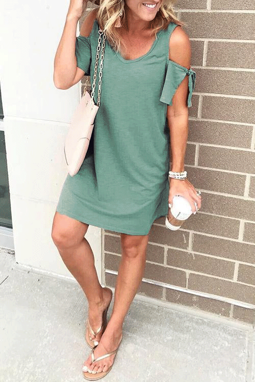 V Neck Cold Shoulder Casual Dress