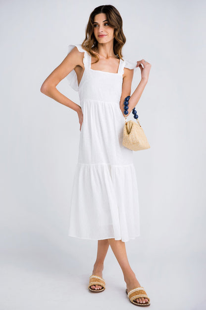 Molly Bracken Flutter Sleeve Tie Back Midi Dress