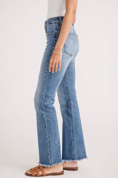 Risen Leah Mid Rise Fray Hem Bootcut Jeans