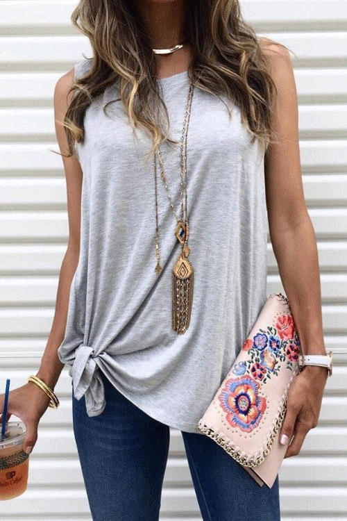 Casual Sleeveless Solid Waistcoat T-shirt